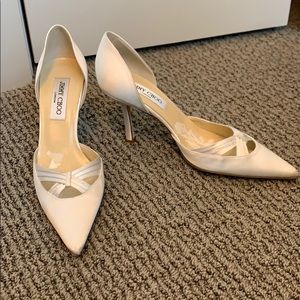 Jimmy Choo white satin heels
